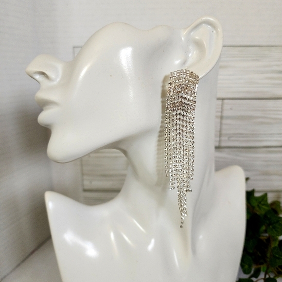 Silver and Rhinestone Fringe Glam Earrings - Picture 4 of 5